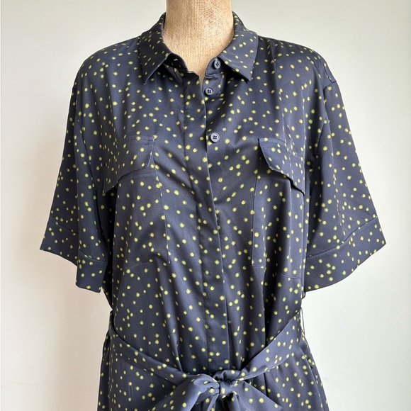 Lafayette 148 Doha Navy & Green Polka Dot Shirt Dress Size XL - Picture 5 of 10